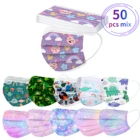 50 шт., одноразовые маски для детей, 3 слоя