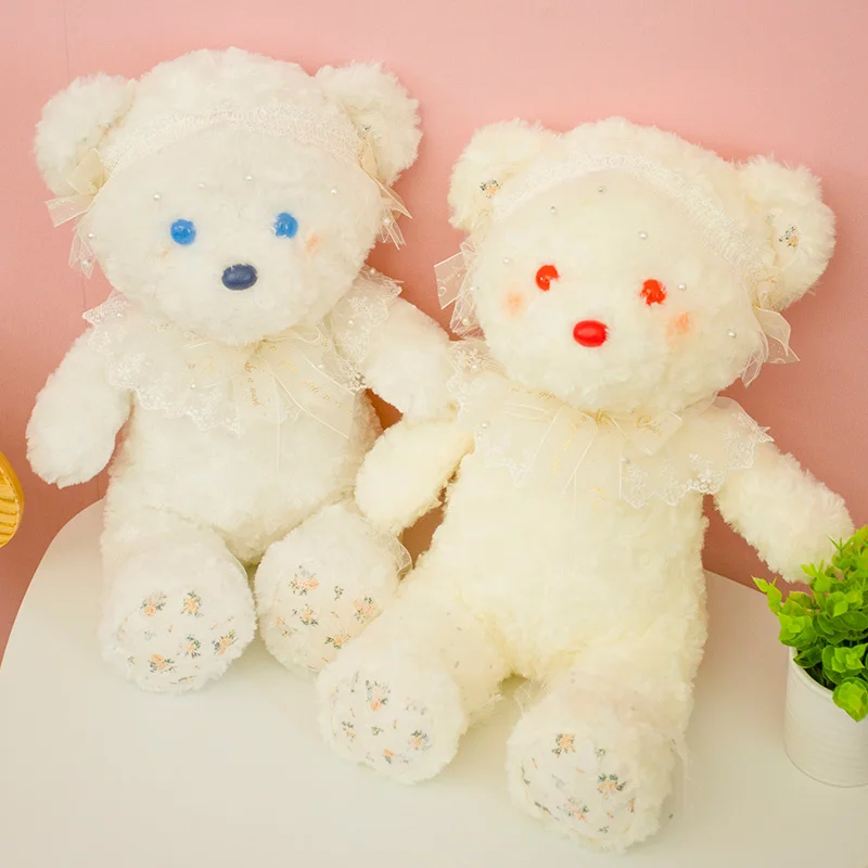 

Japan Lolita Bear Cuddly Plush Doll For Girls Plush Lace Bow Princess Dress White Bears Birthday Gift Maid outfit Bear Plushies