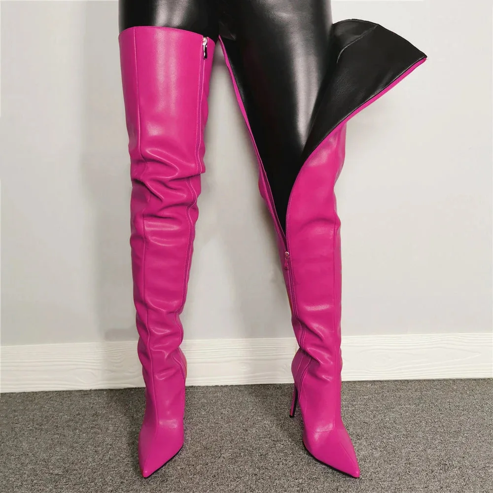 Autumn and winter new pink large size pointed toe women's over-the-knee women's boots high-heeled feminine thigh boots