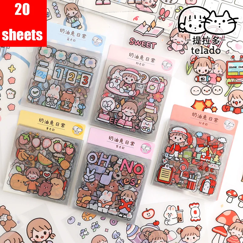 

20 Sheets Set kawaii Girls Stickers Cute Rabbit Bear Pink Stationery Sticker Bullet Journal Decoration Korean Supplies Gifts
