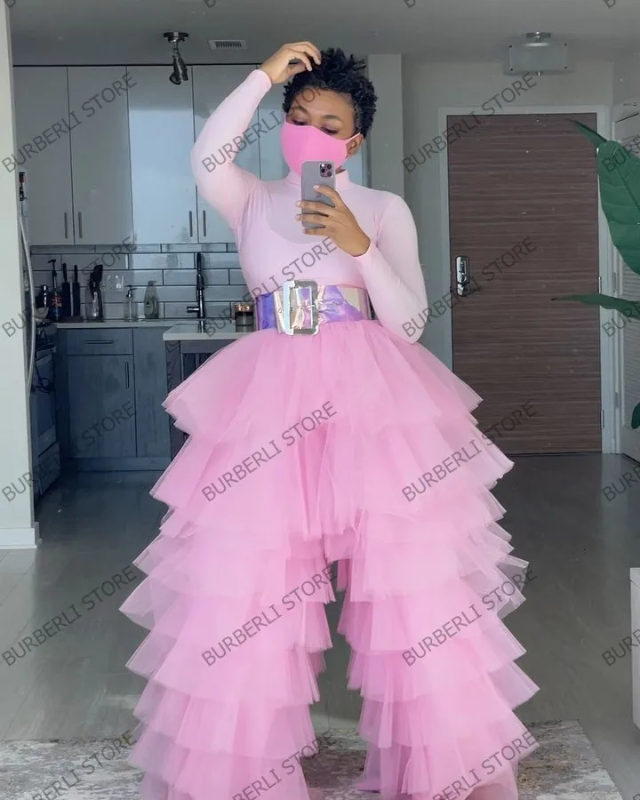 Fashion Pink Ruffles Tulle Loose Straight Long Women Pant Plus Size Elastic Custom Made Chic Pants Female Bottom