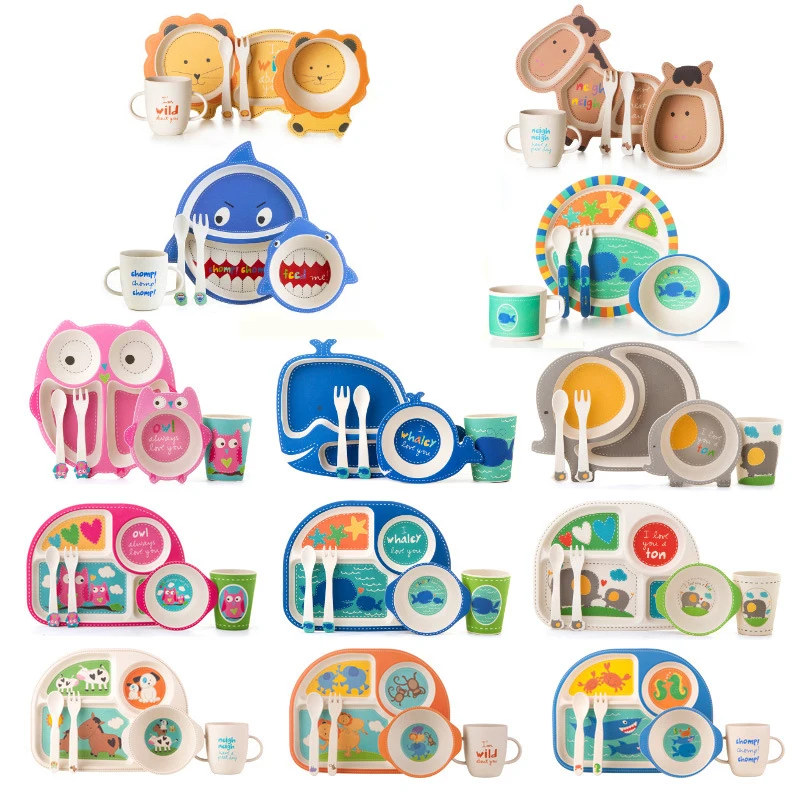 Детская посуда из натурального бамбукового волокна 5 шт. для детей Мультяшные