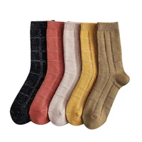 autumn winter japanese style plain cotton comfortable plaid young girls school socks