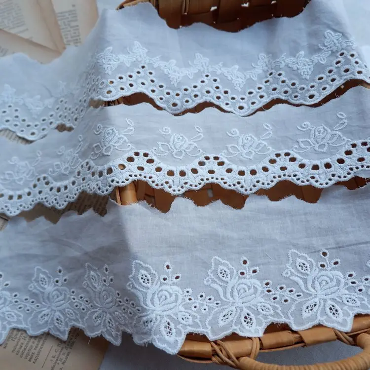 

3yards/lot Paper white Cotton Embroidered Lace Trims Lace Material X656