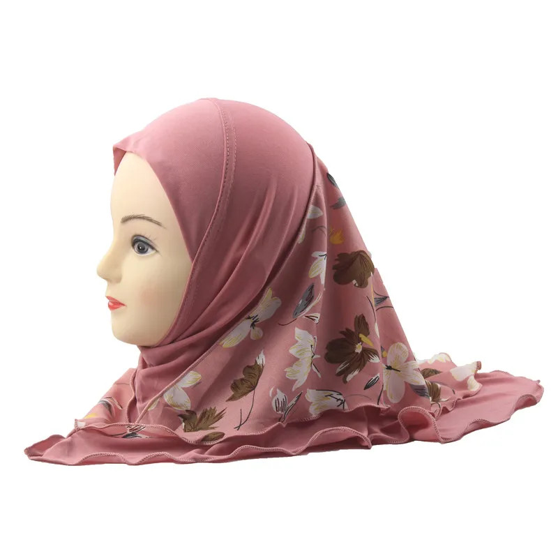 Dark Pink for 2 to 6 Мусульманский хиджаб для исламских девочек детский шарф в арабском стиле шали двухслойные с цветочным рисунком два размера - Цвет: Dark Pink for 2 to 6