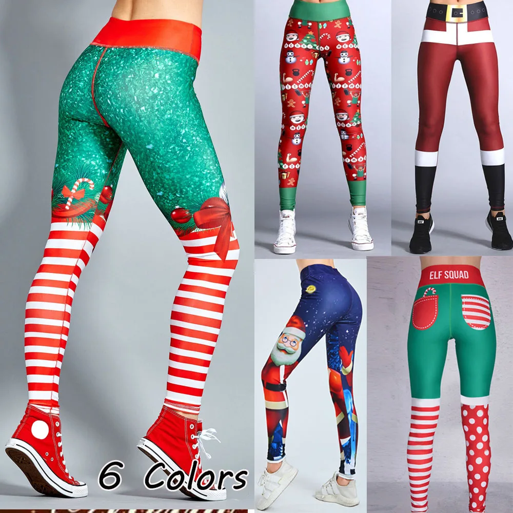 Модные обтягивающие штаны для йоги с рождественским принтом 1 шт. женские