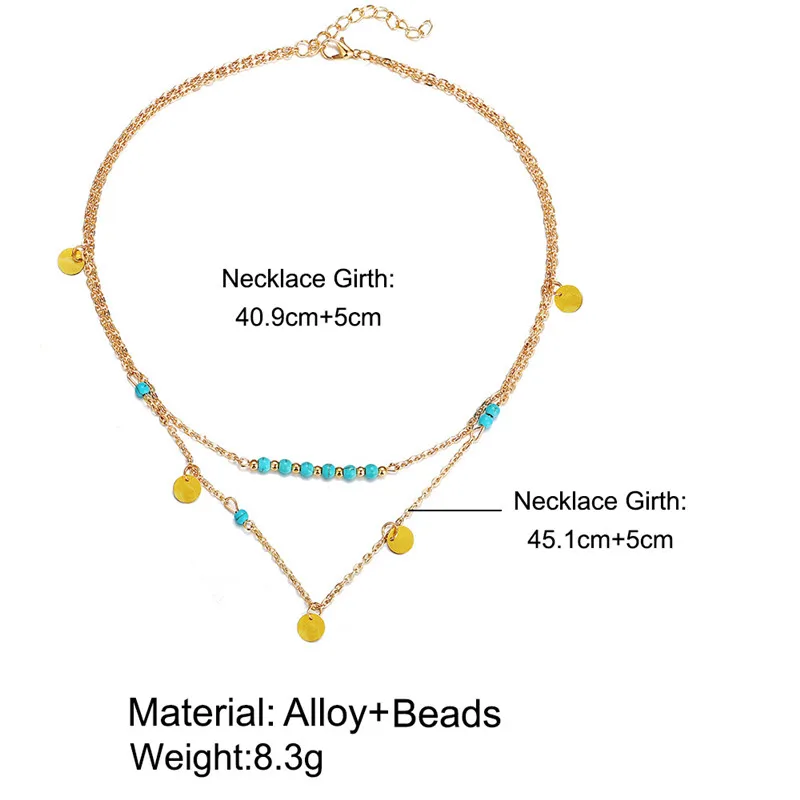 Двухслойное ожерелье с монетами богемные синие Бусины Круглый чокер блестками