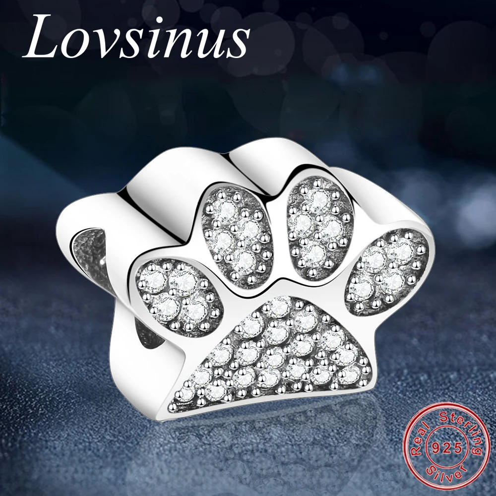 

925 Sterling Silver Animal Dog Cat Footprints Beads Fit Original Europe Charms Bracelet Women Fashion Silver Fine Jewelry Gifts