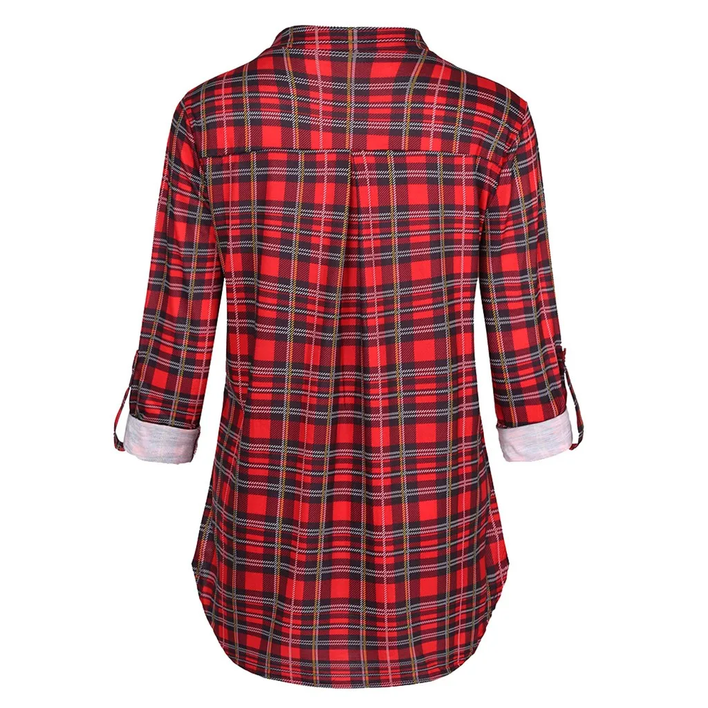 Женская клетчатая блузка с длинными рукавами и принтом для кормящих мам модная