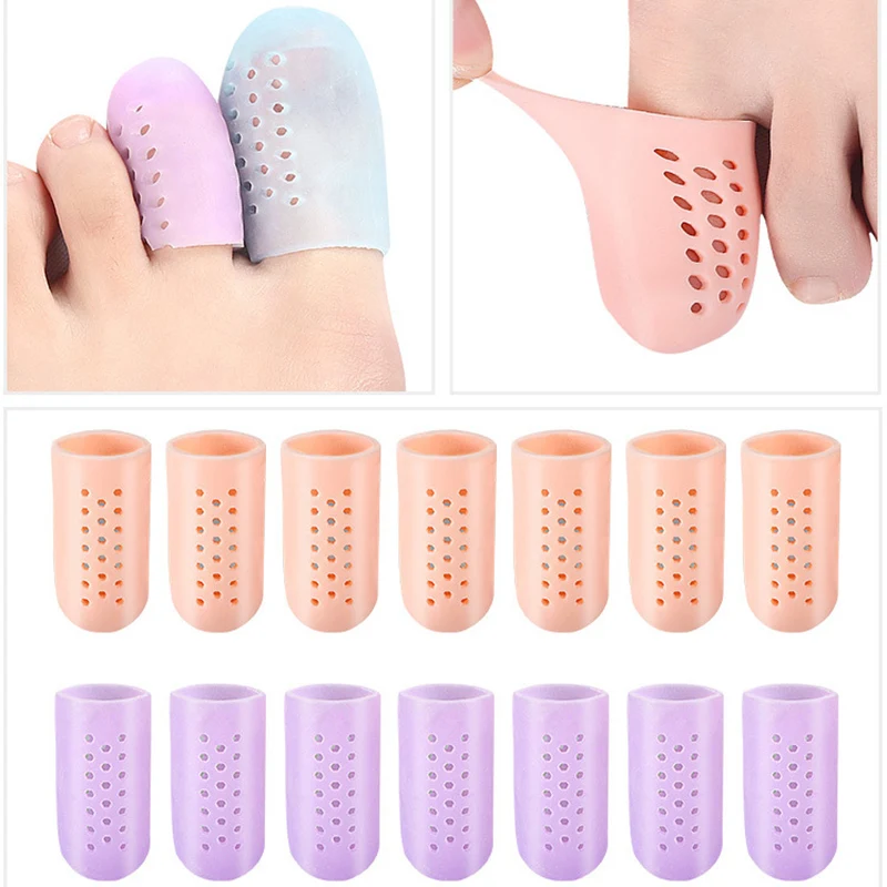 

Silicone Thumb Toe Protector Sleeve Separator Toe Covers tube with Holes Feet Care Breathable Comfortable Correction Tools