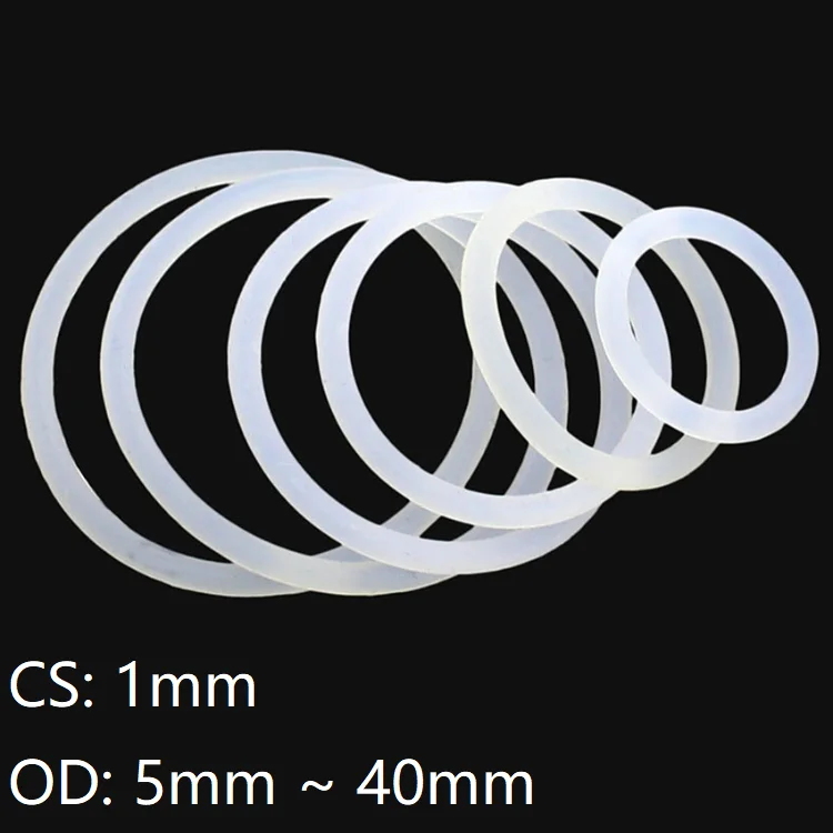 

50pcs White Silicone O Ring Gasket CS 1mm OD 5 ~ 40mm Food Grade Waterproof Washer Rubber Insulate Round O Shape Seal
