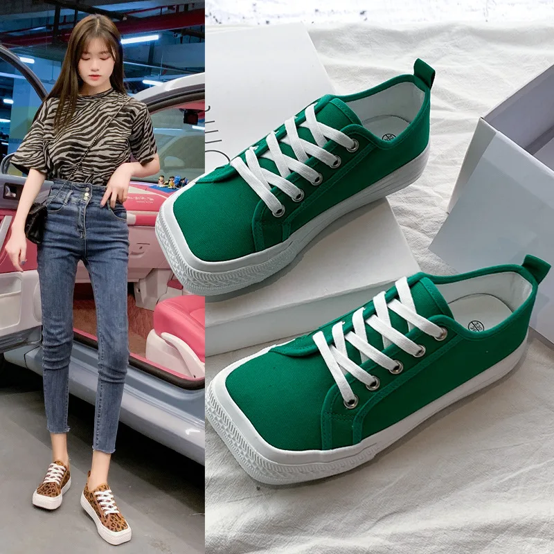 

Роскошные 2021 Новый Женская полотняная обувь; Модные кроссовки женские, квадратный носок, низкий (1 см-3 см), на шнуровке; Повседневная женская ...