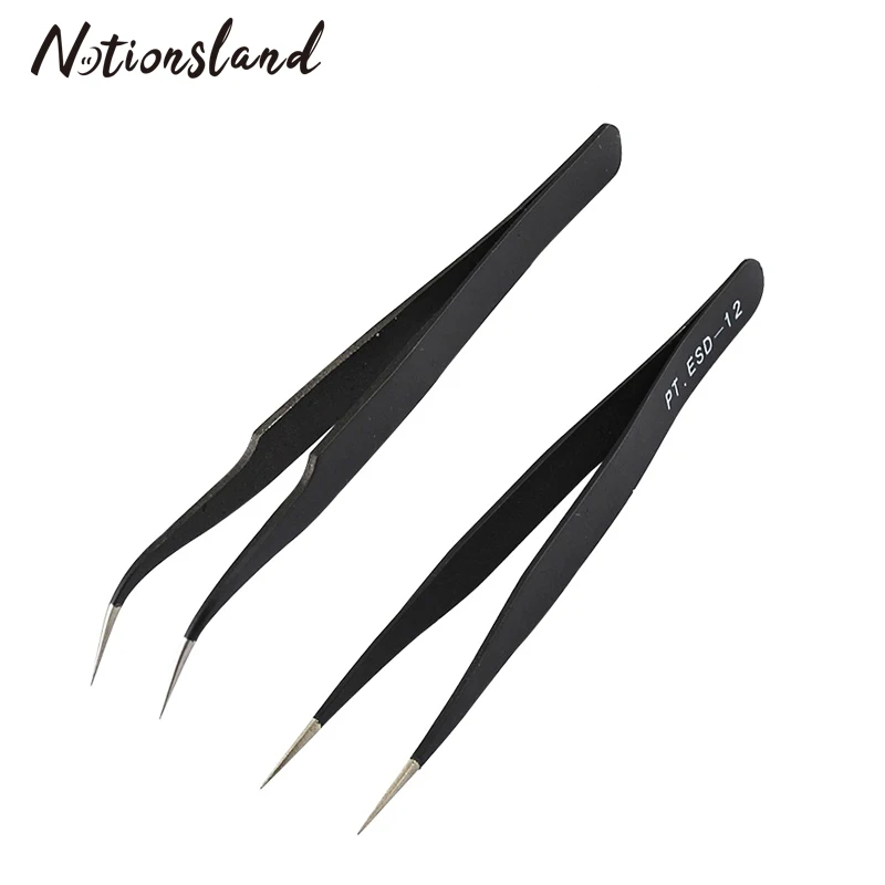 Антистатические пинцеты из нержавеющей стали изогнутые прямые ремонтные