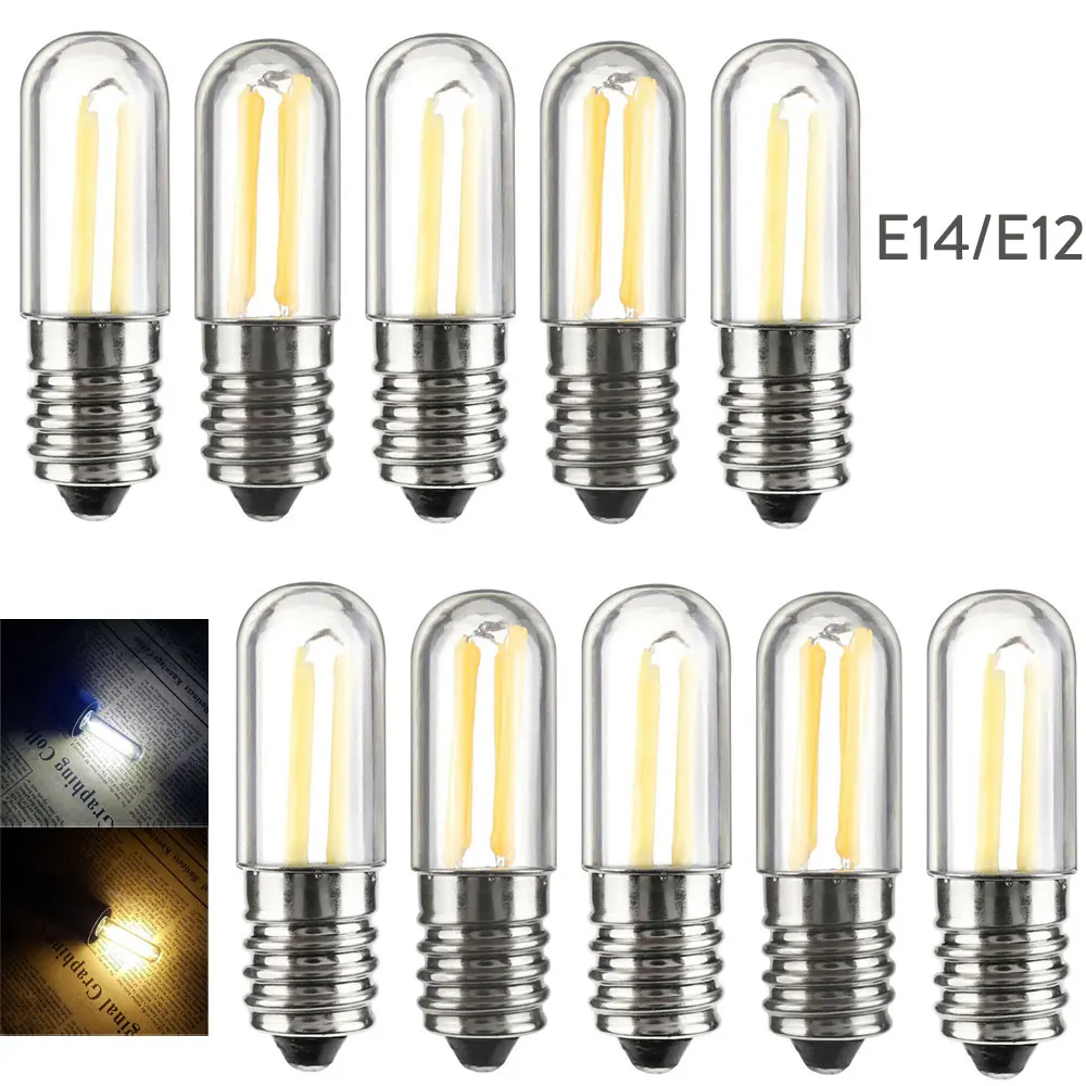10pcs/Lots Dimmable Mini E14 E12 LED Fridge Freezer Filament Light COB Bulbs 1W 2W 4W Warm/ Cold White Lamp 110V 220V