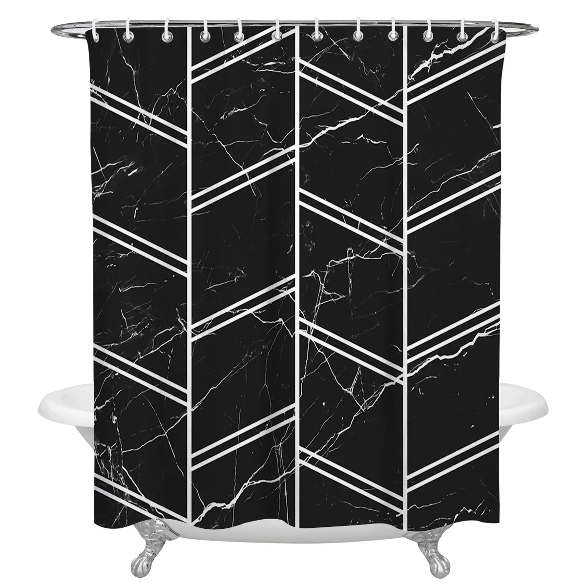

Водонепроницаемая занавеска для душа с черной мраморной текстурой, занавеска для душа в белую полоску, декоративная занавеска для ванной и...