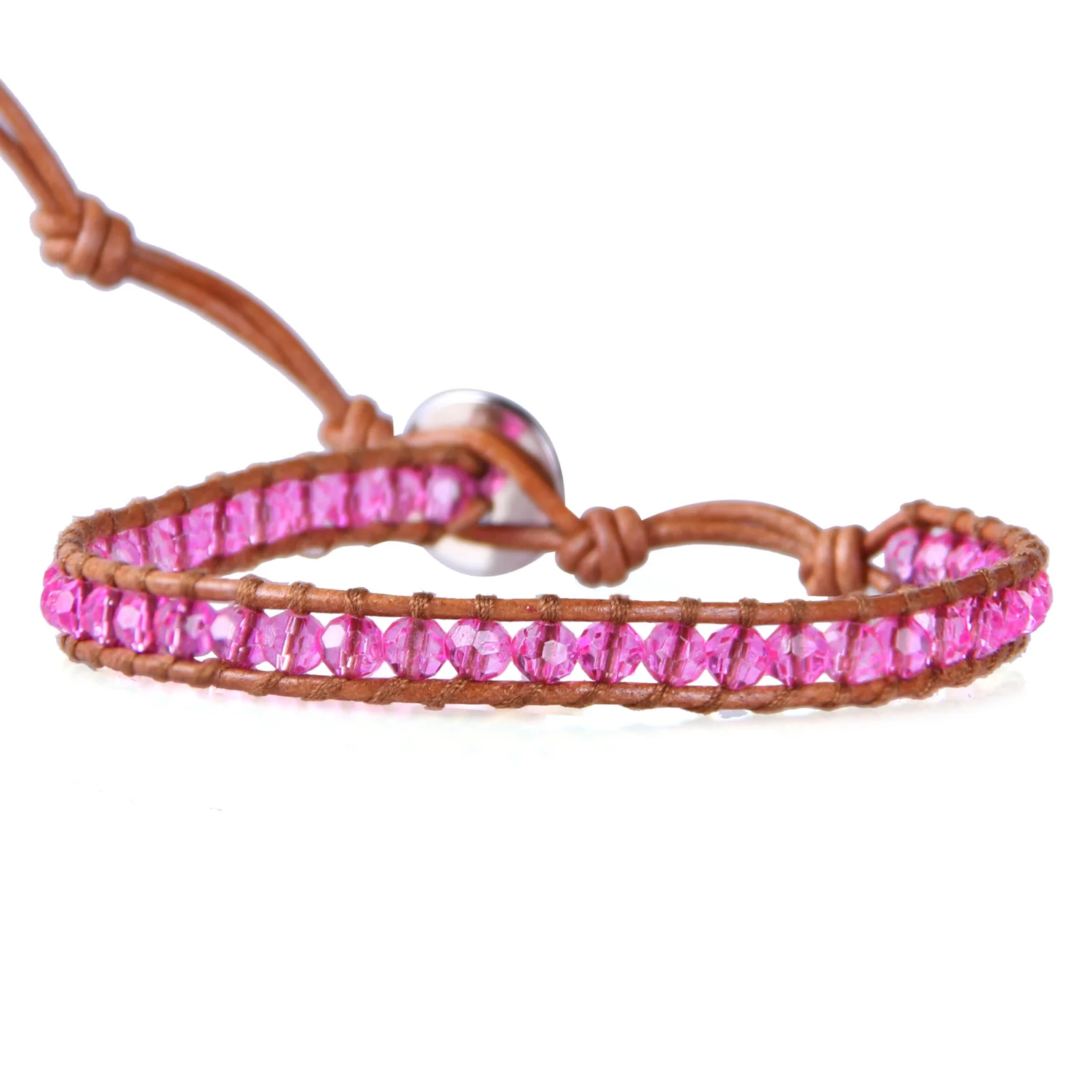 

KELITCH New 2022 4MM Natural Pink Stone Bracelet Beaded Leather Wrap Charm Jewelry Bracelets for Women Femme Friends