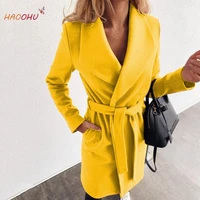 casual commute loose long sleeve coat women clothing woolen coat 2021 autumn winter new fashion lapel solid color trench coat