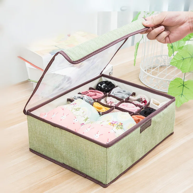 Ящик для хранения нижнего белья ящик носков из пеньковой ткани в клетку коробка