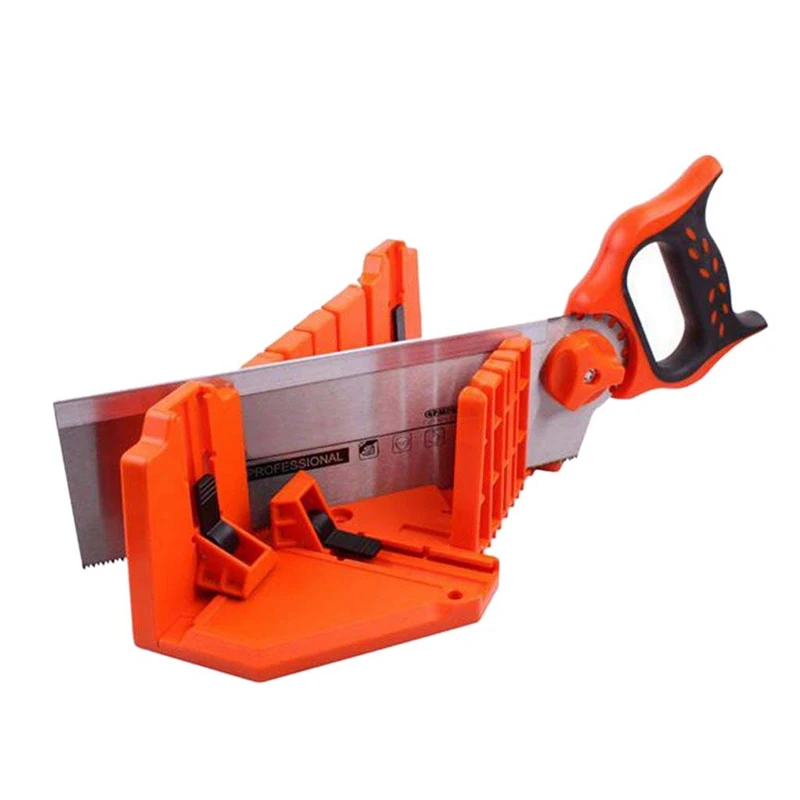 

New-Multifunctional Miter Saw Box Cabinet 0/22.5/45/90 Degree Saw Guide Woodworking - Orange, 14inch with Clamp