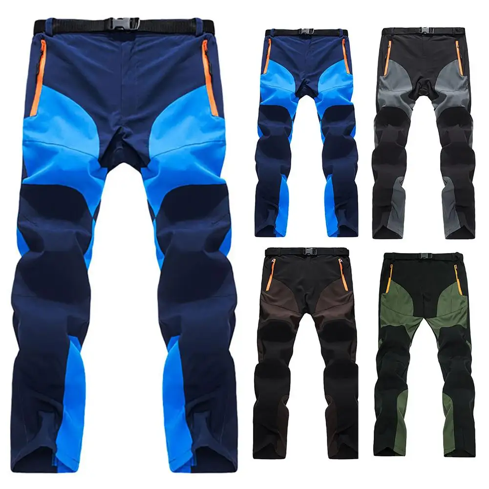 

Men Color Block Quick Dry Zipper Pants Outdoor Trekking Fishing Long Trousers Men Fashion Casual Pants Men Side Pockets Pants