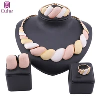 dubai trendy gold colorful bridal jewellry sets for women necklace bracelet earrings ring party decoration jewelry set