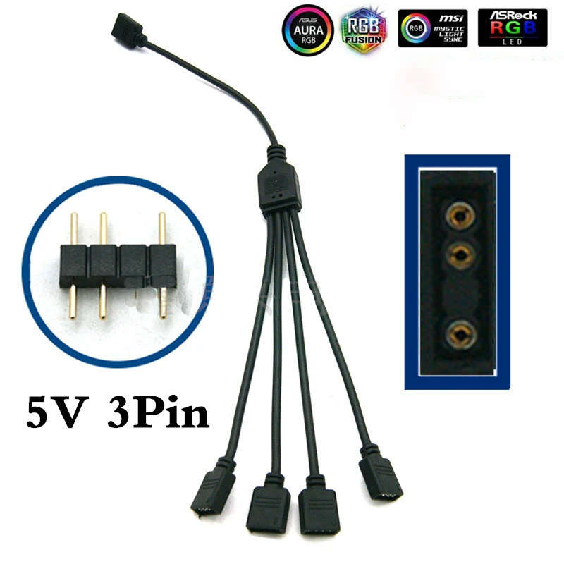 5V 3 штыря RGB светодиодный лента Разъем 1to4 шнур с вилкой для питания разветвитель
