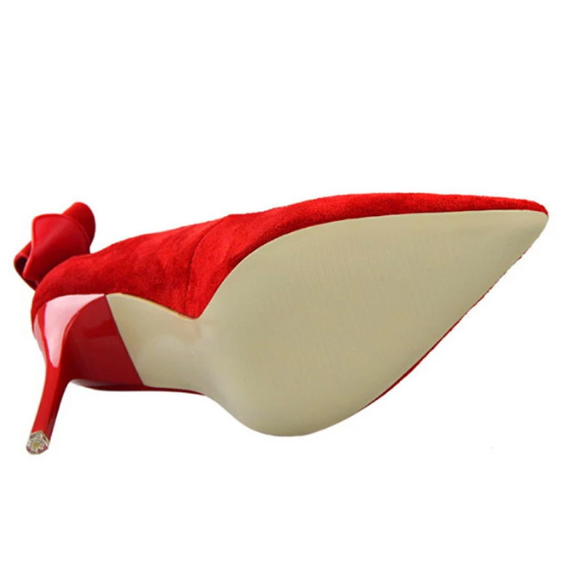 Koovan Women's Pump 2020 Sexy Sweet Bowtie Women Pumps Concise Solid Flock Pointed Toe Shallow High Heels Shoes For Women