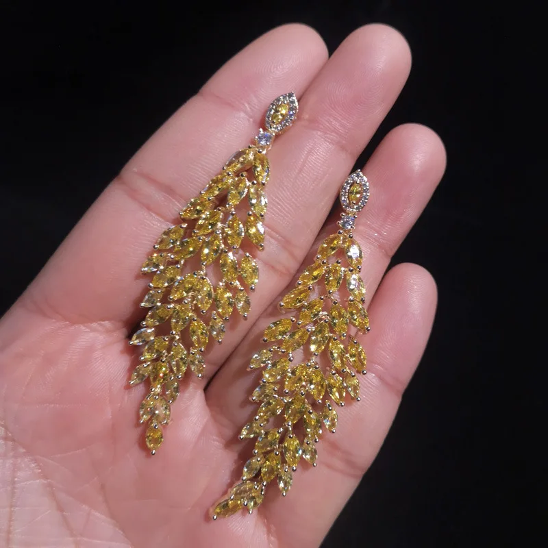 Dazz Trendy Yellow CZ Crystal Zircon Tassel Earrings Fine Jewelry For Wedding Party Women Bride Indian Accessories Gifts 2019 | Украшения и