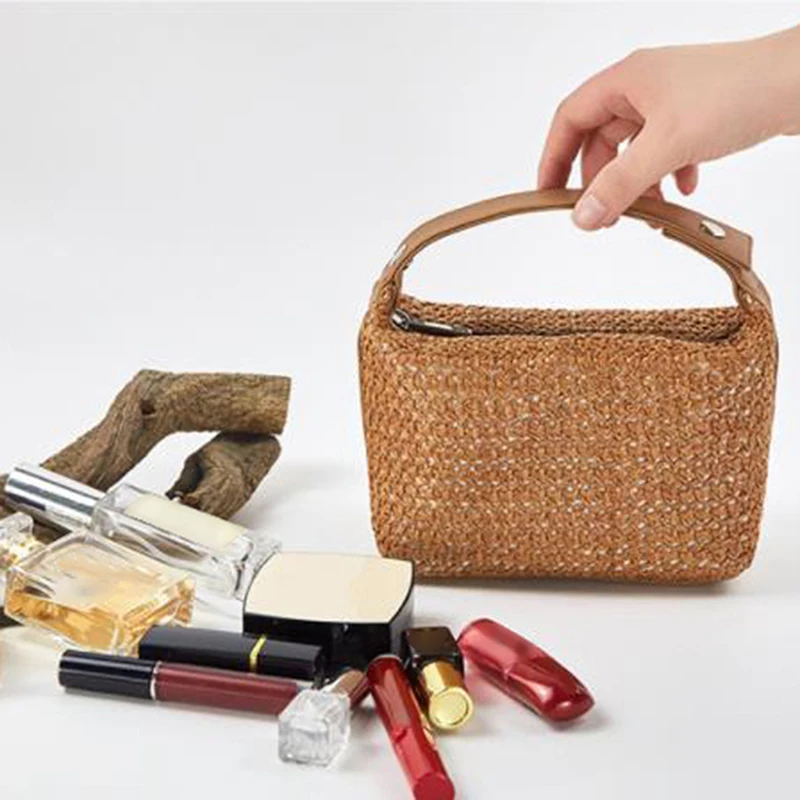 

Women Mini Handbag Female Straw Cosmetic Bag Summer Travel Makeup Beach Bag