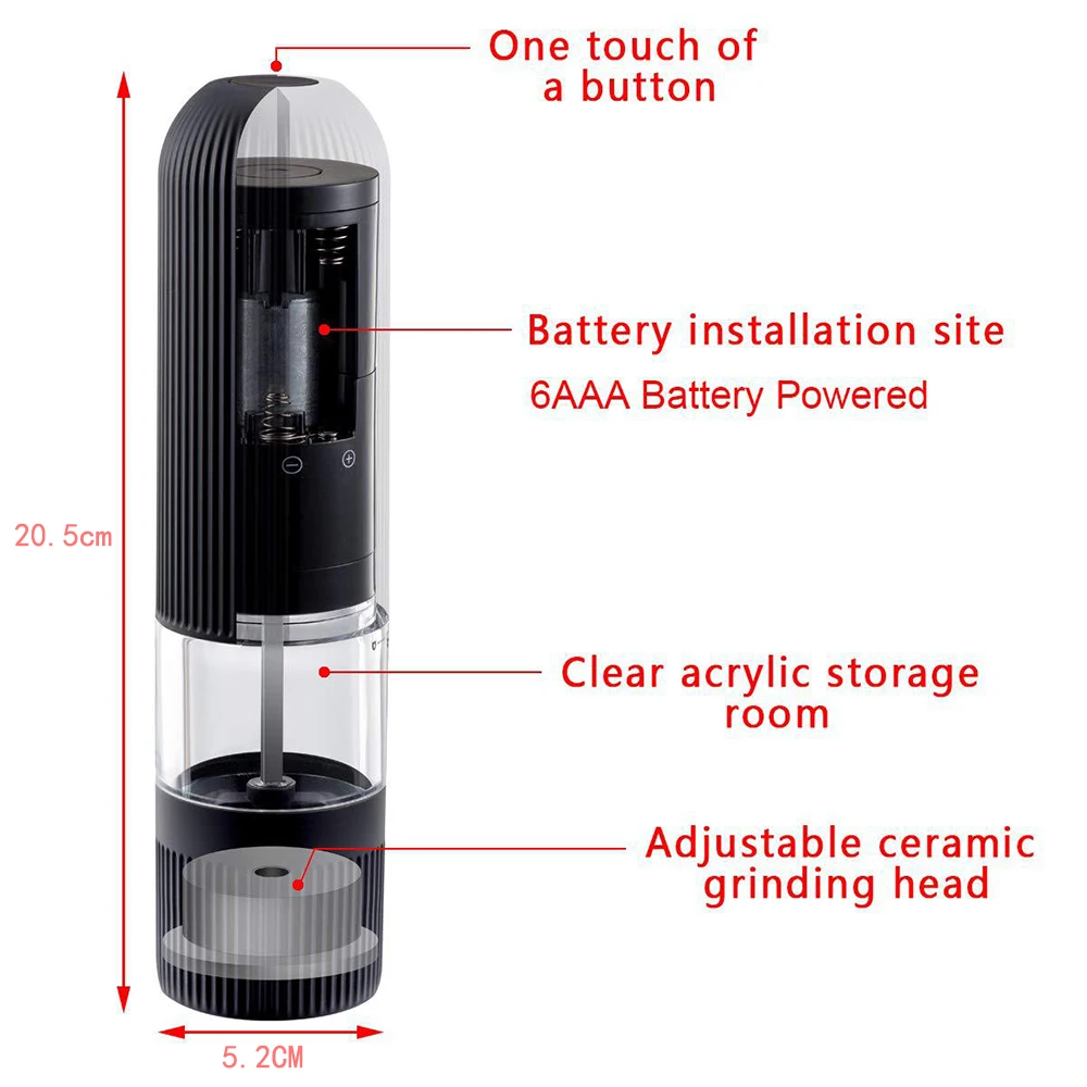 

Automatic Salt Pepper Grinder Set Electric Plastic Ceramic Burr Mill For Herb Pepper Spice Adjustable Kitchen Grinding Gadgets