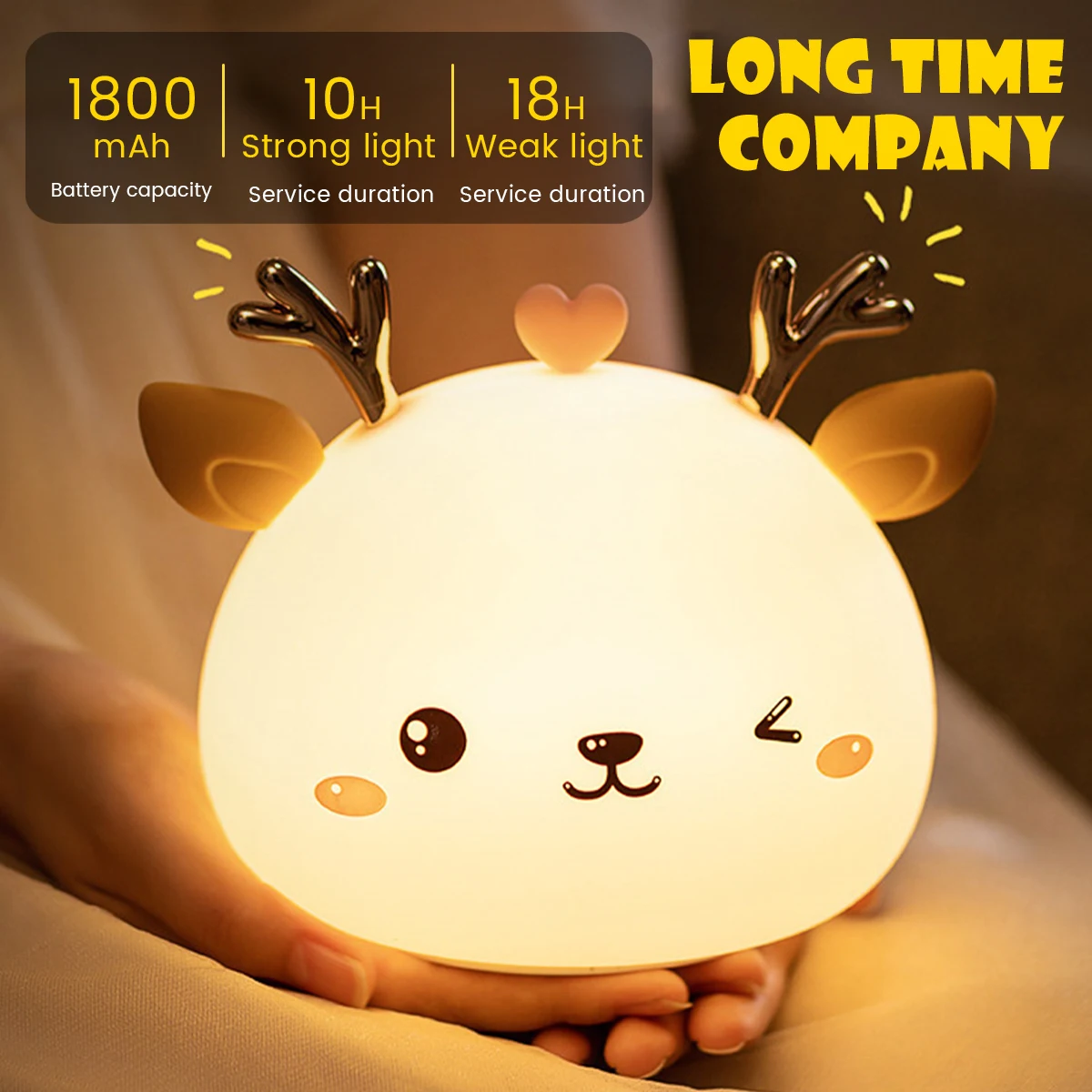 Ночник с милым оленем для детей силиконовый сенсорный датчик 7 цветов