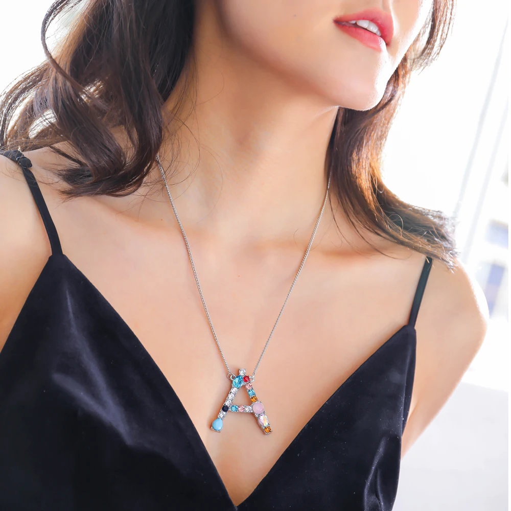 Горячая Распродажа новинка 26 букв модное цветное золотое ожерелье микро зажим CZ