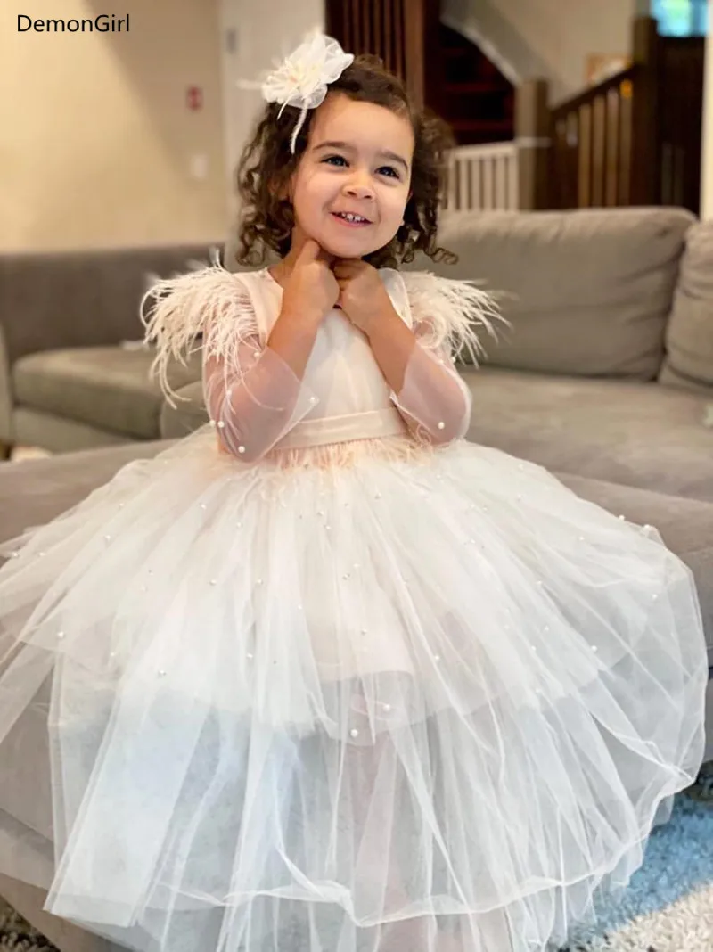 Красивое белое Тюлевое платье цвета слоновой кости с цветочным рисунком для