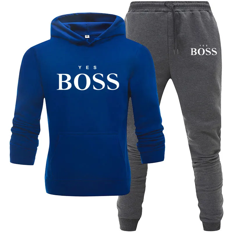 

New Yes Boss Pullover Men Fashion Tracksuit Men Casual Sportswear Male Hoodies+Pants Sets Man Patchwork Hooded Sweatshirt Suits