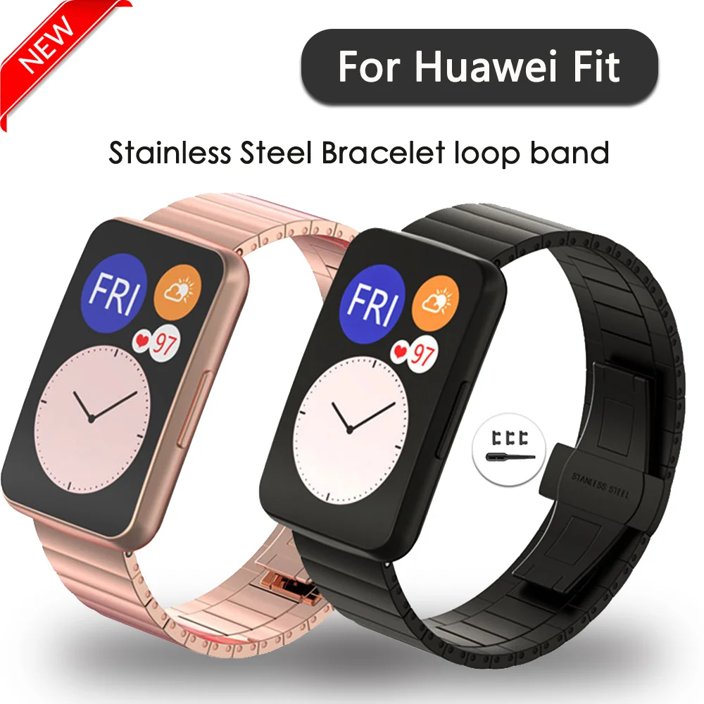

Stainless Steel Watch Band for Huawei Watch Fit Strap Metal Bracelet for Huwei Fit Watch Flexible Adjustable Buckle with Tools