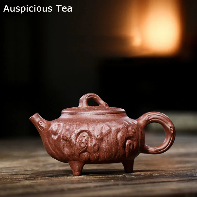 

300ml Authentic Yixing Raw Ore Purple Mud Handmade Three-legged Purple Clay Teapot Household Kung Fu Tea Set Tea Ceremony Gifts