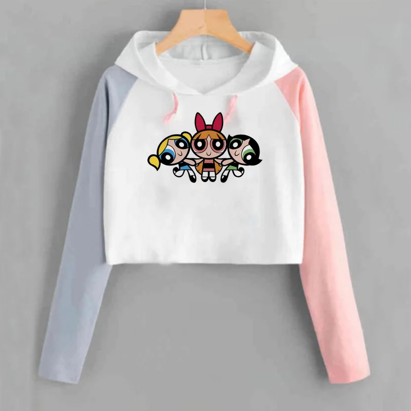 

Women's Hoodies Kawaii Powerpuff Girls Cropped Hoodie Harajuku Cartoon Blossom Women's Fashion Clothing Moletom Feminino