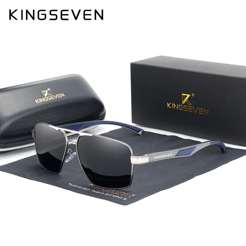 KINGSEVEN, алюминиевые мужские солнцезащитные очки, поляризованные линзы, брендовые, красные, дизайнерские, дужки, солнцезащитные очки, покрытие, зеркальные очки Oculos de sol 7719 - Цвет линз: Gun Gray