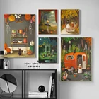 Картина на холсте для Хэллоуина, вечеринки, День благодарения, Осенний постер и принты, акварельные настенные картины с тыквой для декора гостиной