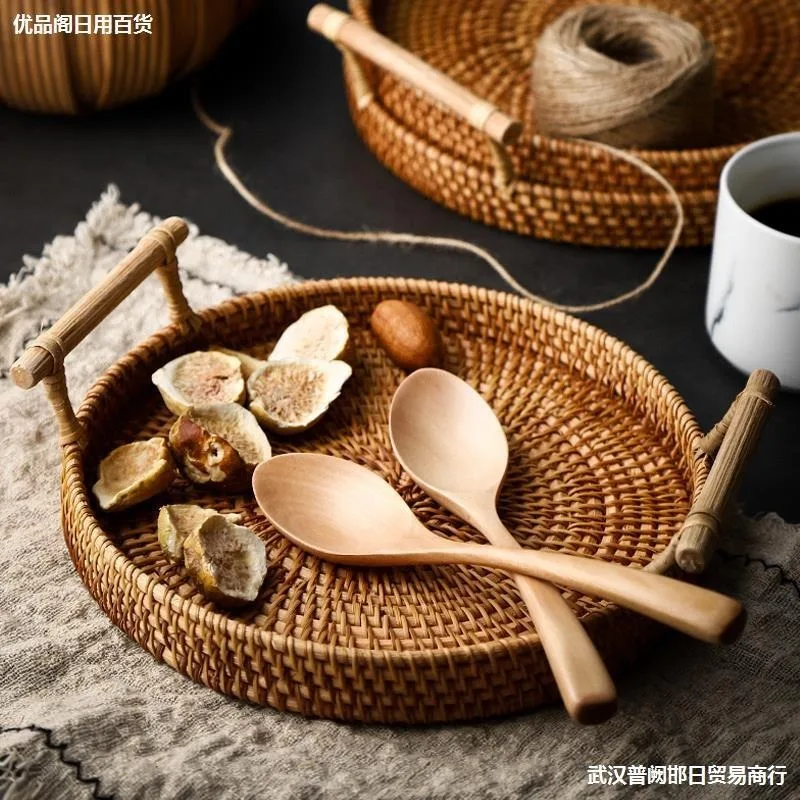 Поднос для хранения хлеба фруктов ротанга круглая корзина с ручкой плетеная