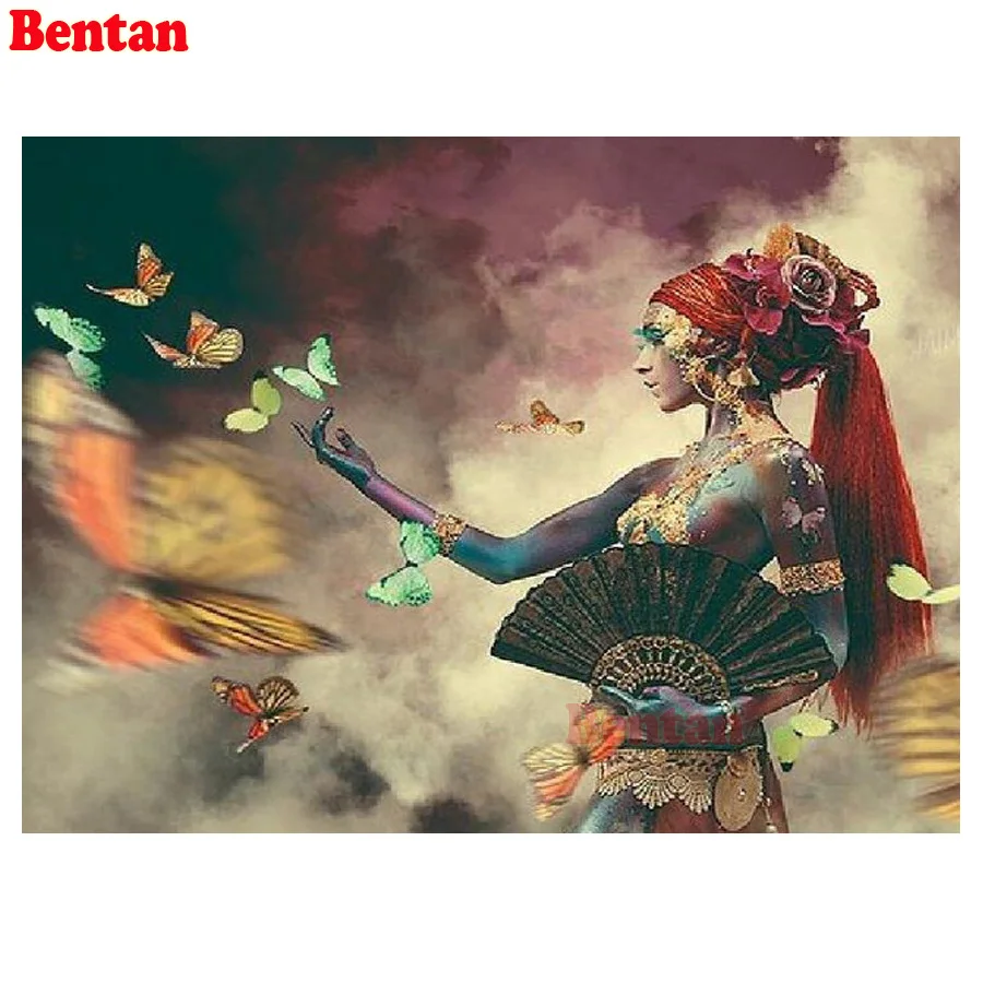

5D DIY Diamond Painting African woman butterfly Diamond Embroidery Cross Stitch Square Round Mosaic Rhinestone Decor Home