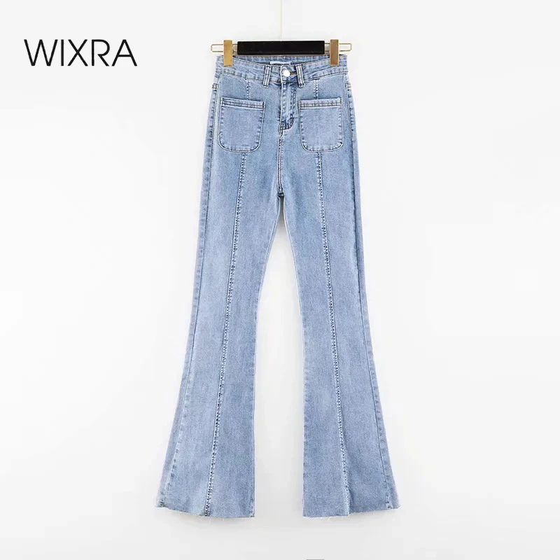Женские джинсы с высокой талией Wixra облегающие однотонные карманами для