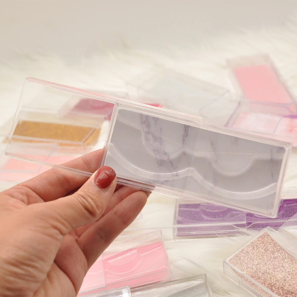 

wholesale eyelash packaging box cases lash boxes package custom Logo faux cils marble plastic sliding clear Cases bulk vendors