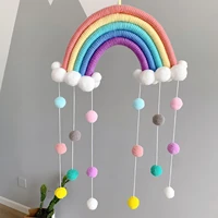 ins nordic hand woven cloud rainbow pendant with colorful pom pom pendants boho wall hanging tapestry tassel wind chimes decor
