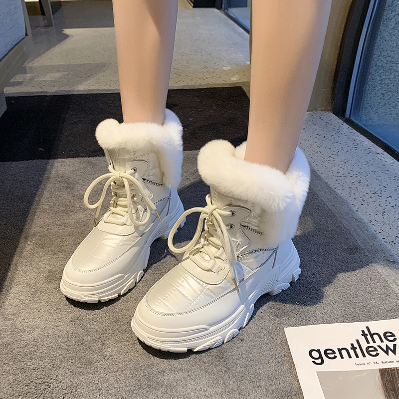 

Женские зимние ботинки 2021, зимняя плюшевая обувь, женская готическая теплая меховая черная, белая короткая платформа, мотоциклетные ботиль...