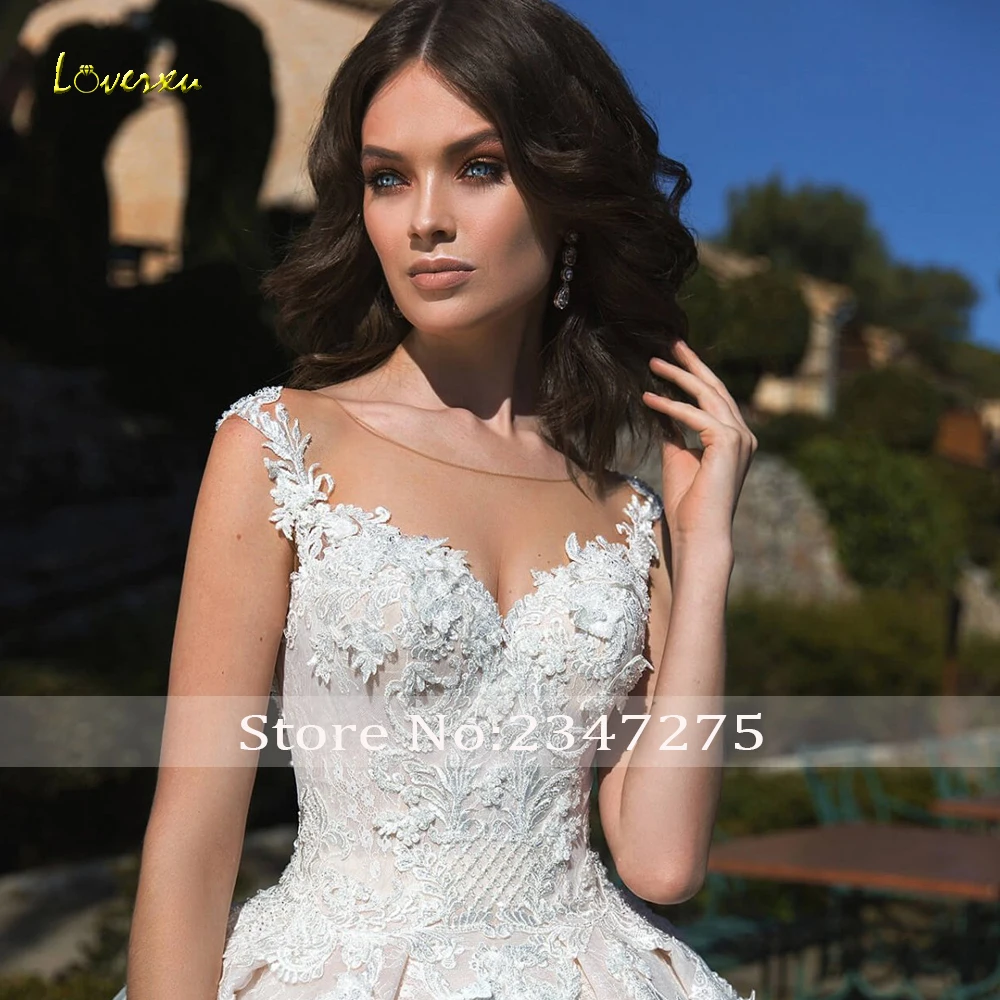 Женское кружевное бальное платье со шлейфом Loverxu винтажное свадебное с открытой