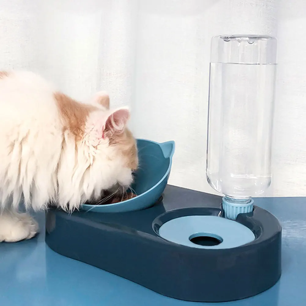 

Pet Feeder 2in1 Cat Water Automatic Dispenser Food Bowl Set Water Bottle Slow Eating Bowl Pet Kitty Puppy Feeder Accessories