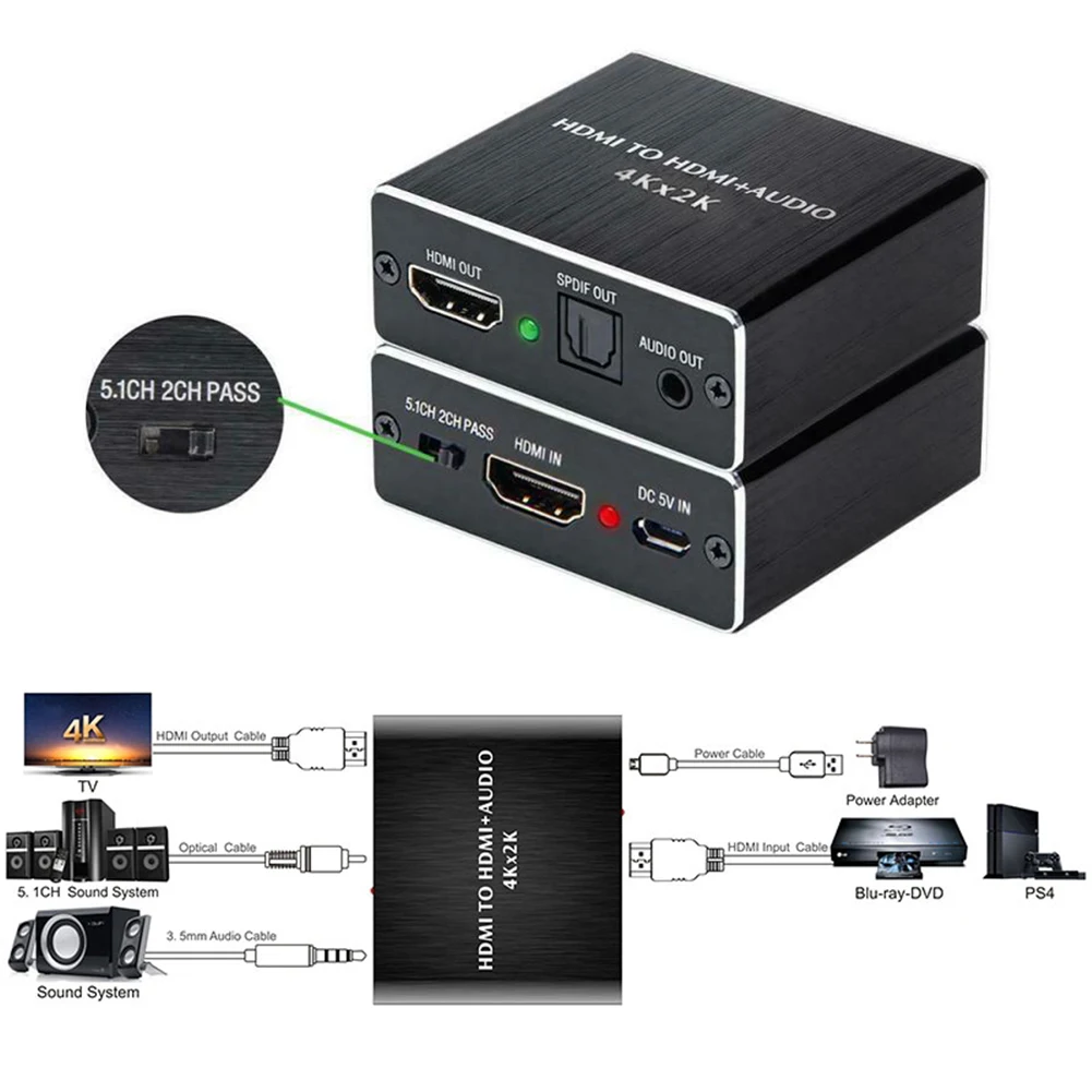 4K X 2K HDMI-совместимый аудио экстрактор стереоконвертер оптический TOSLINK SPDIF + 3 5 мм
