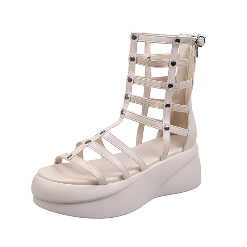 

Roman Gladiator Sandals 2021 Summer Platform Cool Boots Thick Soled Flats Sandalias Mujer Rivet Wedges Shoes Woman Chaussures