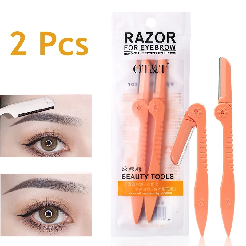 

Folding Hair Remover Blades Eyebrow Shaver 2PCS Eyebrow Trimmer Makeup Tool Brow Razor Washable For Women's Stainless Steel